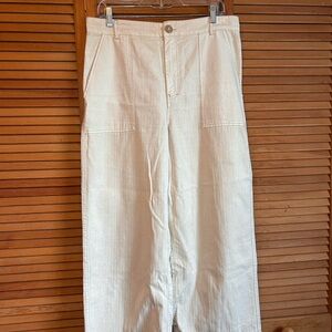 FREE PEOPLE Women's' Beige Sunday Skies Straight Wide Leg Cotton Boho Pants 12